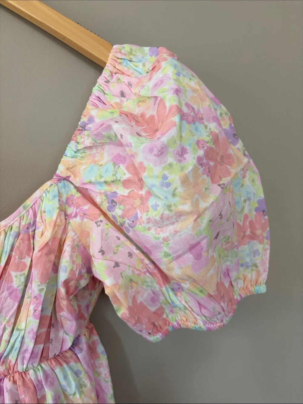 For Love & Lemons Kennedy Floral Puff Sleeve Mini Dress Medium Pastel NWT